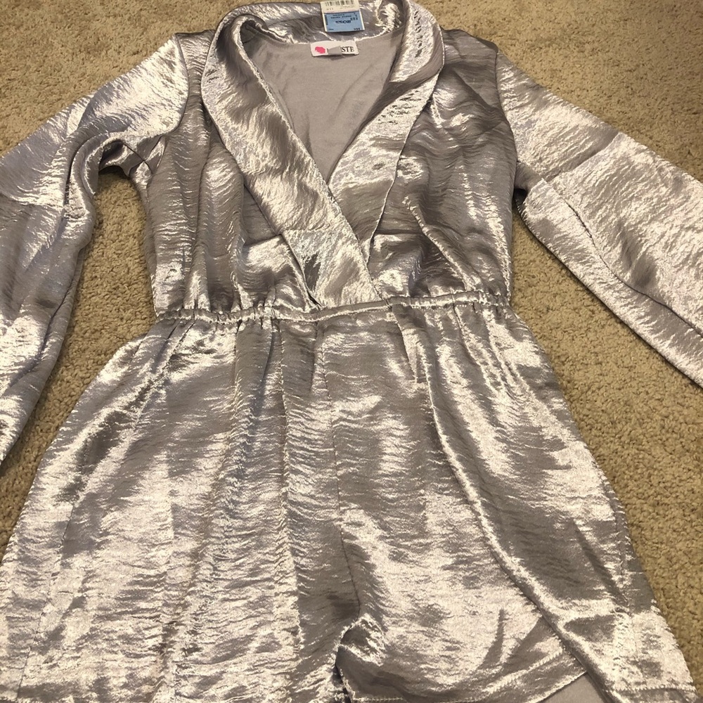 Silky silver romper